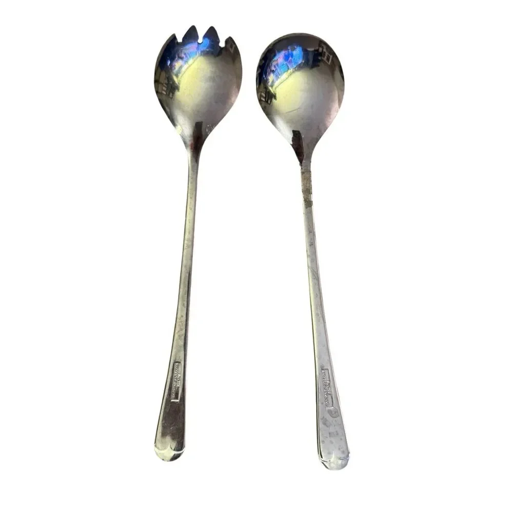 Sheffield England Fork & Spoon Salad Serving Set 9.5”‎ Silver Plated Minimalist